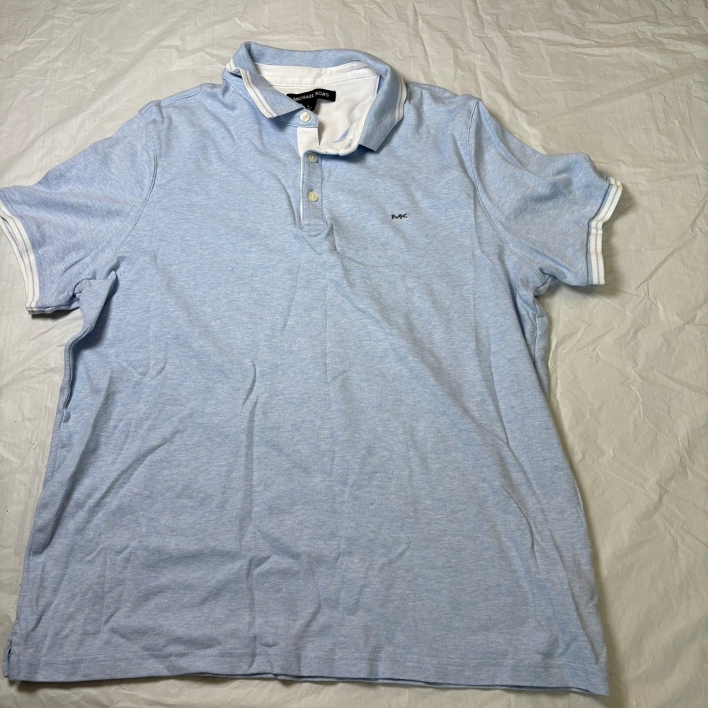 Michael Kors Mens‎ Light Blue MK Logo Polo Shirt Size L Cotton